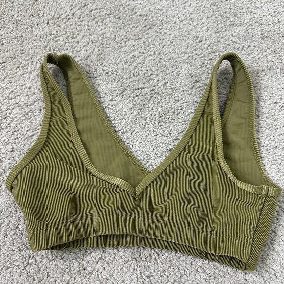 WeWoreWhat Active V Neck Sports Bra In Green Ribbed Women's Small Yoga Workout - Picture 3 of 4